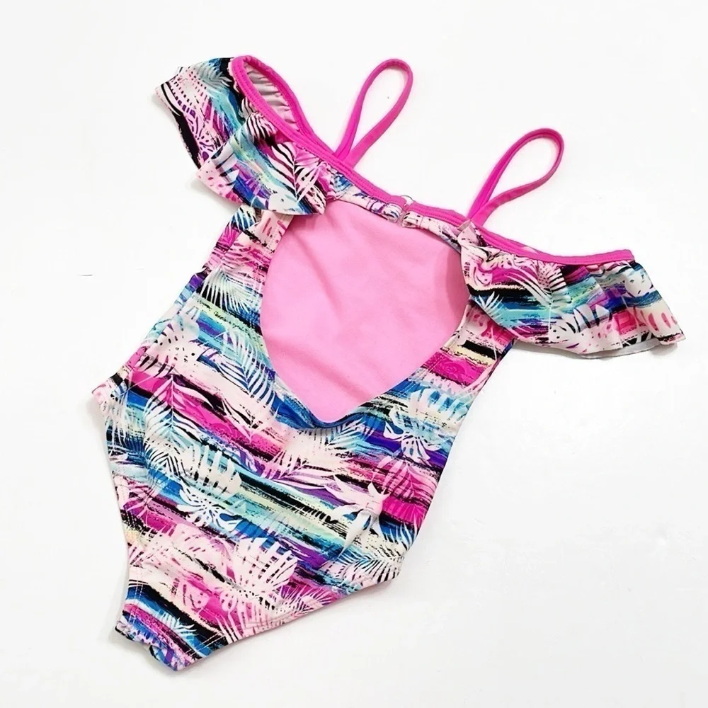 Wonder Nation little girls tropical print cut out one piece swimsuit